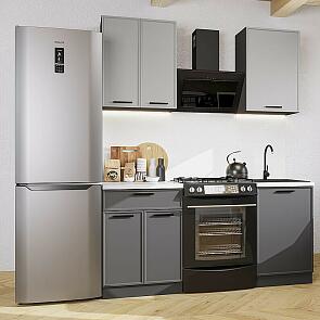 Модульный кухонный гарнитур Фрейм-07 Grey Silk, Stormy Silk/Дуб Вотан 2140x1100x600