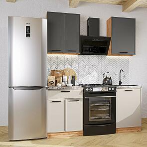 Модульный кухонный гарнитур Фрейм-07 Stormy Silk, Cream Silk/Дуб Вотан 2140x1100x600