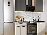 Модульный кухонный гарнитур Фрейм-07 Stormy Silk, Cream Silk/Дуб Вотан 2140x1100x600