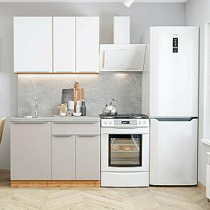 Модульный кухонный гарнитур Фьюжн-05 Silky White, Clay Silk/Дуб Вотан 2140x1100x600
