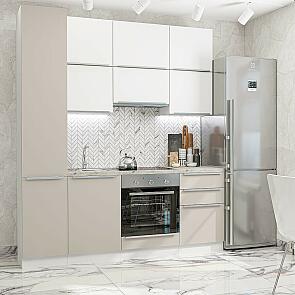 Модульный кухонный гарнитур Фьюжн-06 Silky White, Clay Silk/Белый 2340x2000x600