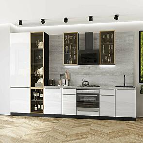 Модульный кухонный гарнитур Фьюжн-08 Angel/Graphite 2340x3400x600 Полки стекло