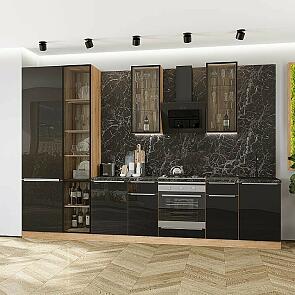 Модульный кухонный гарнитур Фьюжн-08 Anthracite/Дуб Вотан 2340x3400x600 Полки стекло