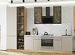 Модульный кухонный гарнитур Фьюжн-08 Cream Silk/Дуб Вотан 2340x3400x600 Полки стекло