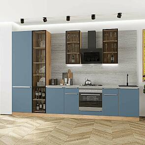 Модульный кухонный гарнитур Фьюжн-08 Silky Blue/Дуб Вотан 2340x3400x600
