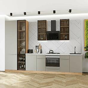 Модульный кухонный гарнитур Фьюжн-08 Silky Grey/Дуб Вотан 2340x3400x600