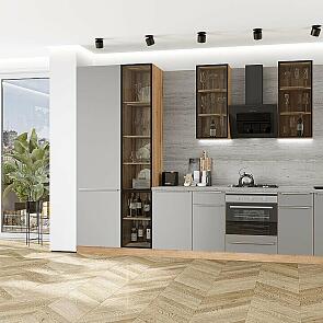 Модульный кухонный гарнитур Фьюжн-08 Silky Light Grey/Дуб Вотан 2340x3400x600