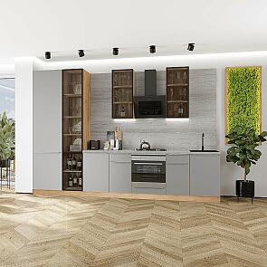 Модульный кухонный гарнитур Фьюжн-08 Silky Light Grey/Дуб Вотан 2340x3400x600