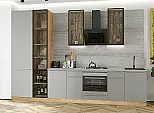 Модульный кухонный гарнитур Фьюжн-08 Silky Light Grey/Дуб Вотан 2340x3400x600 Полки стекло