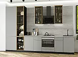 Модульный кухонный гарнитур Фьюжн-08 Silky Light Grey/Graphite 2340x3400x600 Полки стекло