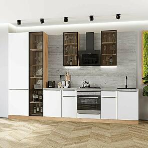 Модульный кухонный гарнитур Фьюжн-08 Silky White/Дуб Вотан 2340x3400x600