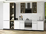 Модульный кухонный гарнитур Фьюжн-08 Silky White/Graphite 2340x3400x600 Полки стекло