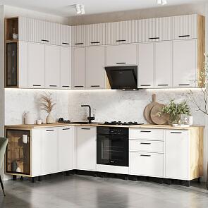 Кухонный гарнитур Бьянка Кашемир/Дуб Крафт 2523x2600/1600x600 (Дуб вотан)