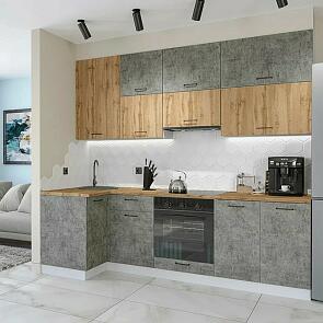 Модульный кухонный гарнитур Флэт-04 Temple Stone 2S, Wotan Oak 2S/Белый 2340x1000/2500x600