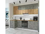 Модульный кухонный гарнитур Флэт-04 Temple Stone 2S, Wotan Oak 2S/Белый 2340x1000/2500x600
