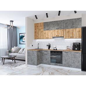 Модульный кухонный гарнитур Флэт-04 Temple Stone 2S, Wotan Oak 2S/Белый 2340x1000/2500x600