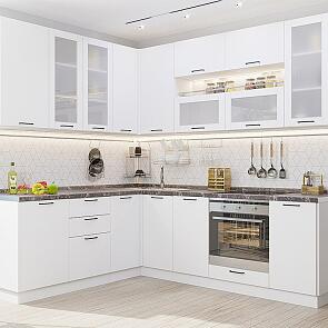 Модульный кухонный гарнитур Флэт Плюс-02 White In 2S/Белый 2340x1700/2400x600