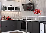 Кухонный гарнитур Монако Белый снег софт, Графит софт NEW/Белый 2140x1800/2500x600 (Антарес)