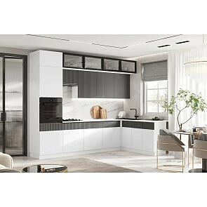 Кухонный гарнитур Оливия Белый снег софт, Графит софт NEW/Белый 2500x3000x600 (Антарес)