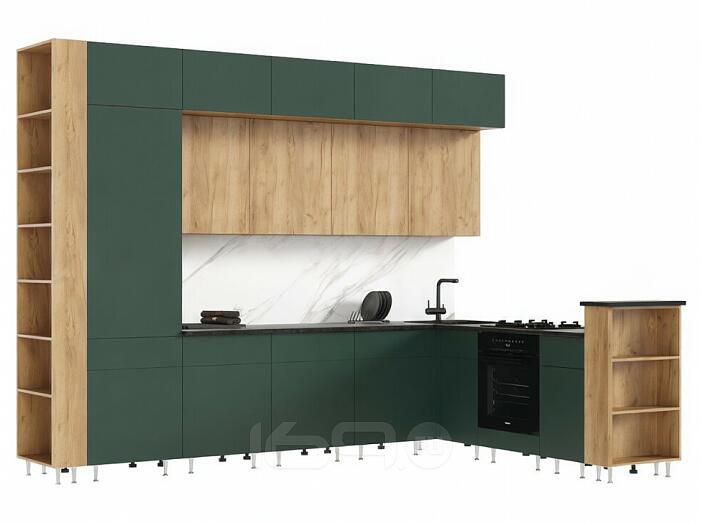 Кухонный гарнитур Техно-5 браш мени грин, дуб крафт 2500x3200/2240x600