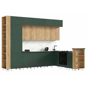 Кухонный гарнитур Техно-5 браш мени грин, дуб крафт 2500x3200/2240x600