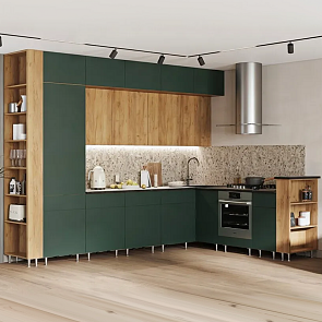 Кухонный гарнитур Техно-5 браш мени грин, дуб крафт 2500x3200/2240x600