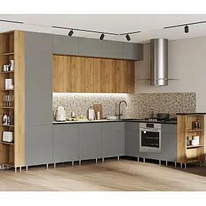 Кухонный гарнитур Техно-5 Дуб Крафт, Браш/Дуб Крафт 2500x3200/2240x600 (Кастилло темный)