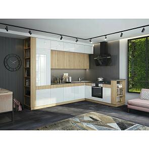 Кухонный гарнитур Техно-5 Сонома, Белый глянец холодный/Сонома 2500x3200/2240x600 (Кастилло темный)