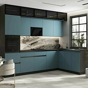 Кухонный гарнитур Техно-6 Браш Блю/Графит 2580x3000/1800x600 (Кастилло темный)