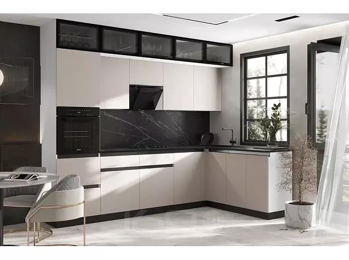 Кухонный гарнитур Техно-6 Кашемир/Белый 2580x3000/1800x600 (Кастилло темный)