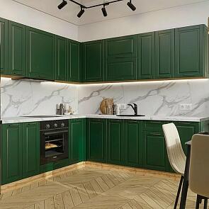 Модульный кухонный гарнитур Дублин-02 Special Green/Дуб Вотан 2140x2200/2400x600