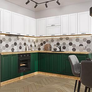 Модульный кухонный гарнитур Дублин-02 Special Green, Special White/Дуб Вотан 2140x2200/2400x600