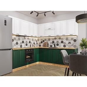Модульный кухонный гарнитур Дублин-02 Special Green, Special White/Дуб Вотан 2140x2200/2400x600
