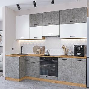 Модульный кухонный гарнитур Флэт-04 Temple Stone 2S, White In 2S/Дуб Вотан 2340x1000/2500x600