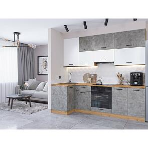 Модульный кухонный гарнитур Флэт-04 Temple Stone 2S, White In 2S/Дуб Вотан 2340x1000/2500x600