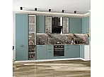 Модульный кухонный гарнитур Флэт-05 Grey-green In 2S/Белый 2340x4000/1000x600 Полки стекло
