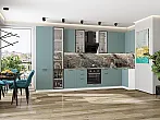 Модульный кухонный гарнитур Флэт-05 Grey-green In 2S/Белый 2340x4000/1000x600 Полки стекло