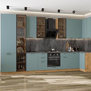 Модульный кухонный гарнитур Флэт-05 Grey-green In 2S/Дуб Вотан 2340x4000/1000x600