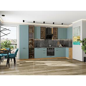 Модульный кухонный гарнитур Флэт-05 Grey-green In 2S/Дуб Вотан 2340x4000/1000x600