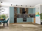 Модульный кухонный гарнитур Флэт-05 Grey-green In 2S/Дуб Вотан 2340x4000/1000x600