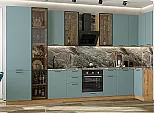Модульный кухонный гарнитур Флэт-05 Grey-green In 2S/Дуб Вотан 2340x4000/1000x600 Полки стекло