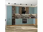 Модульный кухонный гарнитур Флэт-05 Grey-green In 2S/Дуб Вотан 2340x4000/1000x600 Полки стекло
