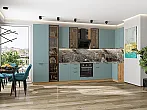 Модульный кухонный гарнитур Флэт-05 Grey-green In 2S/Дуб Вотан 2340x4000/1000x600 Полки стекло