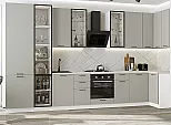 Модульный кухонный гарнитур Флэт-05 Light Grey In 2S/Белый 2340x4000/1000x600 Полки стекло