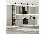 Модульный кухонный гарнитур Флэт-05 Light Grey In 2S/Белый 2340x4000/1000x600 Полки стекло