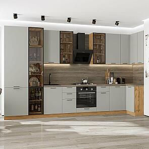 Кухня угловая Флэт-05 Light Grey In 2S/Дуб Вотан Полки ЛДСП 2340*4000/1000*600