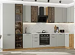 Модульный кухонный гарнитур Флэт-05 Light Grey In 2S/Дуб Вотан 2340x4000/1000x600 Полки стекло