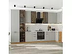 Модульный кухонный гарнитур Флэт-05 Light Grey In 2S/Дуб Вотан 2340x4000/1000x600 Полки стекло