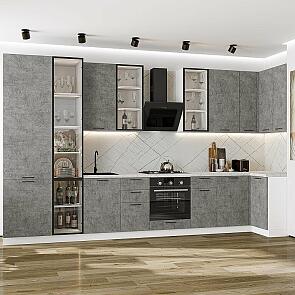 Кухня угловая Флэт-05 Temple Stone 2S/Белый Полки ЛДСП 2340*4000/1000*600