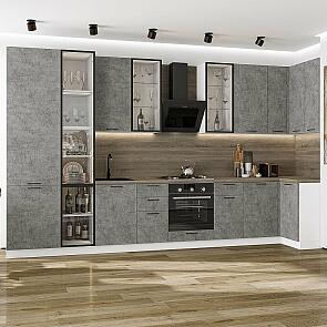 Кухня угловая Флэт-05 Temple Stone 2S/Белый Полки Стекло 2340*4000/1000*600